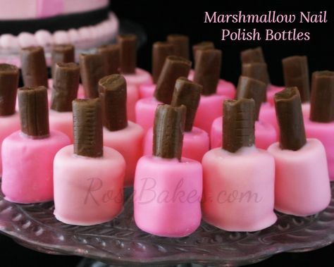 Marshmallow Nail Polish, Spa Party Foods, Cakesicles Ideas, Spa Bridal Shower, Spa Sleepover Party, Spa Day Party, Cake Roses, Kids Spa Party, How To Make Marshmallows