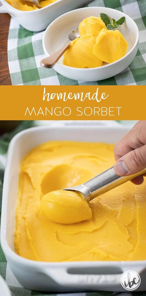 Low Calorie Sorbet, Homemade Mango Sorbet, No Churn Sorbet Recipes, How To Make Sorbet Without A Machine, Easy Mango Sorbet Recipe, Frozen Mango Sorbet, Homemade Sorbet Recipe Easy, Easy Mango Sorbet, Mango Sherbert Recipes