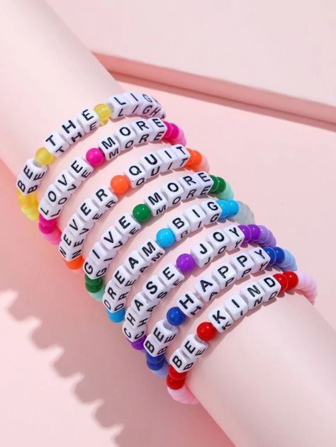 Kids Bead Bracelet, Winter Bracelet, Shoes Shein, Letter Bead Bracelets, Kids Bracelet, Sparkly Bracelets, Making Bracelets With Beads, Shoes Trendy, Word Bracelet