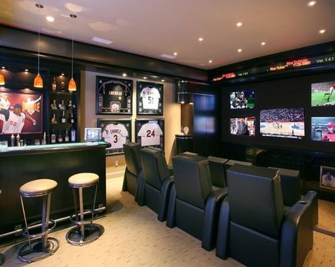 Baseball theater man cave Man Cave Designs, Best Man Caves, Sports Man Cave, Man Cave Design, Man Cave Furniture, Ultimate Man Cave, Man Cave Basement, Man Cave Home Bar, Home Bar Designs