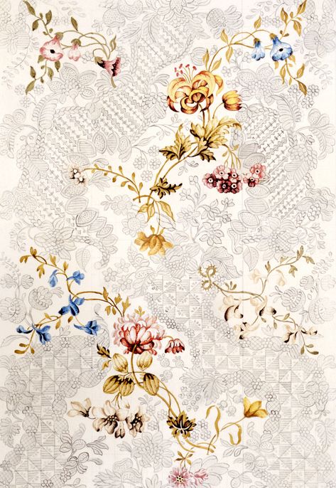 Design for a woven silk made by Anna Maria Garthwaite, 1749, Spitalfields, London. Museum no. 5987:1. © Victoria and Albert Museum, London Spitalfields Silks, Spitalfields London, Anna Maria Garthwaite, Fabric Study, Needlework Shops, Doodle Illustration, Embroidery Motifs, Tea Art, Victoria And Albert