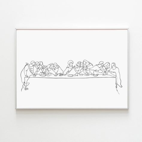 The Last Supper Wall Art, Christian Modern Line Art, Jesus Line Art, Last Supper One Line Drawing, Christian Wall Decor, Digital Download - Etsy UK Drawing Christian, Jesus Line Art, Last Supper Art, Christian Line Art, Catholic Wall Decor, Christian Drawings, Tatuagem Masculina Pequena, Jesus Wall Art, Single Line Drawing