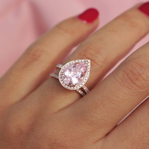 3.5ct Natural Pink Morganite and Diamonds Engagement Ring Big - Etsy Australia Pink Gemstone Engagement Rings, Engagement Ring Big, Morganite Diamond Engagement Ring, Morganite Ring Set, Unique Wedding Jewelry, Pink Gemstones Ring, Big Engagement Rings, Diamond Band Engagement Ring, Diamonds Engagement Ring