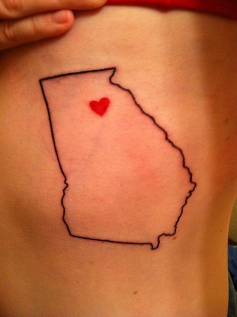 Brand new tattoo showing where me and my fiance started our relationship. #Georgia #tattoo #love Georgia Tattoo Ideas, Georgia Tattoos, Georgia Tattoo, Brand New Tattoos, Peach Tattoo, State Tattoos, Floral Back Tattoos, Tattoo Family, Girl Back Tattoos