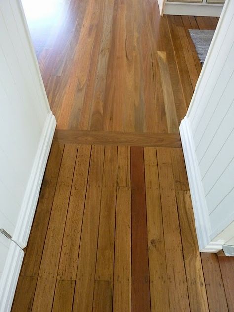 Mixed Hardwood Floors, Spotted Gum Flooring, Queenslander Renovation, Transition Flooring, Farmhouse Flooring, Farmhouse Remodel, Flooring Trends, Flooring Projects, Oak Hardwood