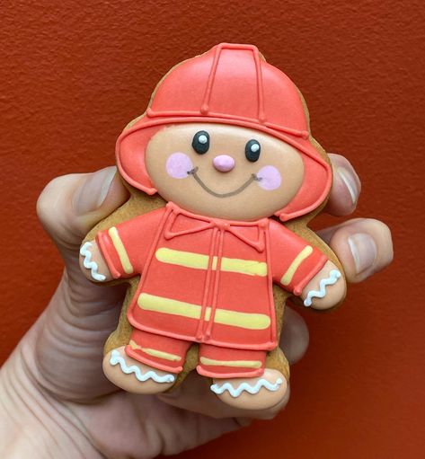 Firefighter Cookies, Firefighter Cookie, Fireman Sam, School Spirit, Fire Trucks, 3rd Birthday, Gingerbread Cookies, Cookie Decorating, Firefighter