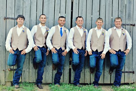 wedding Country Wedding Groomsmen, Casual Country Wedding, Country Wedding Bridesmaids, Fall Country Wedding, Jeans Wedding, Wedding Groomsmen Attire, Groom Wedding Attire, Groomsmen Outfits, Maroon Wedding