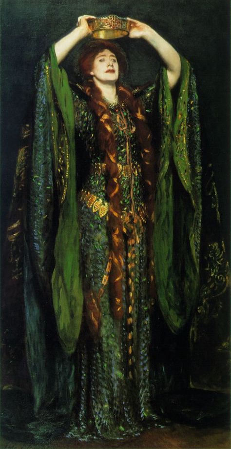 Back in 2009 I blogged about the “Beetlewing dress” worn by Victorian actress Ellen Terry to play Lady Macbeth- and the National Trust’s project to restore it. Well, the restored dress is now on di… John Sargent, Morgana Le Fay, Roi Arthur, Pre Raphaelite Art, Istoria Artei, Wings Dress, John Everett Millais, Lady Macbeth, John Singer Sargent