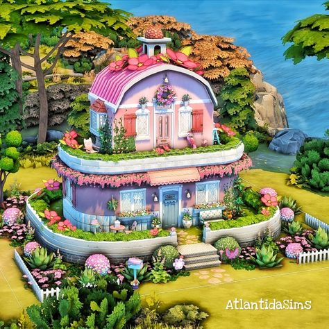 Sims 4 house. #sims4 #sims4house #barbiehouse #sims4barbie Sims4 Barbie House, Sims Barbie House, Sims 4 Strawberry Shortcake, Barbie House Sims 4, Sims 4 Pink House, Sims 4 Barbie House, Rooms Reference, Strawberry Shortcake House, Hey Barbie