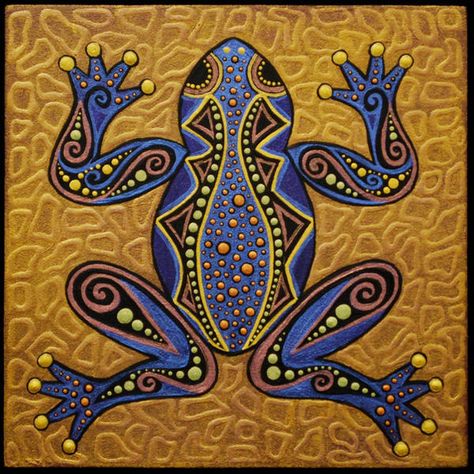 Purple Frog, Aboriginal Dot Painting, Indigenous Australian Art, Aboriginal Dot Art, Aboriginal Painting, Aboriginal Artwork, Frog Art, Green Frog, Dot Art Painting