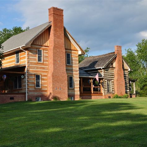 Log Home Addition in VA Ranch Addition, Colonial Exterior, Construction Home, Home Addition, Log Home, Cabins And Cottages, Timber Framing, Home Additions, Barndominium