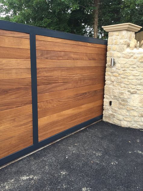 METAL FRAMED GATES — Automated Control Systems Driveway Gates Metal And Wood, Gates With Wood And Metal, Metal And Wood Gates, Wood Driveway Gate, Wooden Gate Designs, Wood Gates Driveway, Cedar Gate, Wood Fence Gates, Wooden Gates Driveway