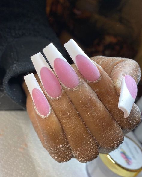 Pink Nails With White French Tip, Reverse French Nails, Reverse French, Girly Nails, Gel Nail Ideas, Long Stiletto Nails, Long Stiletto, White French Tip, Nails And Toes