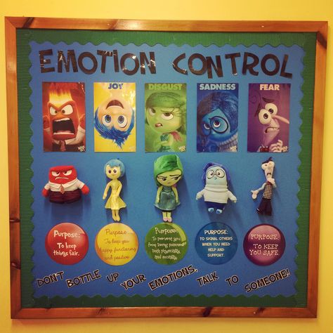 Inside Out Classroom Door Decorations, Inside Out School Ideas, Inside Out 2 Bulletin Board, Inside Out Theme Classroom, Inside Out Classroom, Hope Squad, Emotion Control, Pinboard Ideas, School Therapist