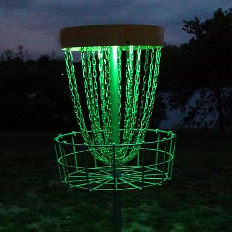 light up disc golf basket lights Diy Frisbee, Disc Golf Humor, Golf Card Game, Disc Golf Gifts, Disc Golf Basket, Disc Golf Baskets, Disc Golf Cart, Golf Photography, Disc Golf Courses