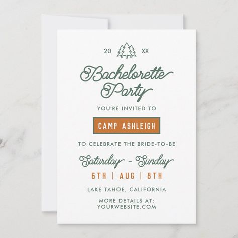 Camp Bachelorette Weekend Adventure Theme Invitation  Zazzle Wedding Yard Games, Themed Bachelorette, Adventure Theme, Around The Campfire, A Starry Night, Rustic Retreat, Bachelorette Party Themes, Planning Inspiration, Bachelorette Party Invitations