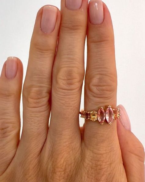 MOCIUN on Instagram: "Custom by Mociun: Our long-time client wanted to collaborate on a ring design that celebrates herself. Featuring seven peach to pink Sri Lankan sapphires with mixed oval and brilliant cuts, and a total gem weight of 3.55 ct. Thank you for the trust and for working with us to design this piece 💛💗 #mociun #mociunring #mociuncustom #mociunjewelry #finejewelry #customjewelry #ring #rings #sapphire #sapphires #sapphirering" Rings Sapphire, Custom Jewelry, Ring Designs, Sapphire Ring, Sapphire, Fine Jewelry, Gems, Celebrities, Ring