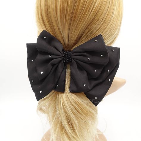 Diy Hair Accessories Tutorial, Black Hair Bow, Black Hair Bows, Fancy Bows, Bow Hairstyle, Handmade Chain, French Hair, French Barrette, Diy Hair Accessories