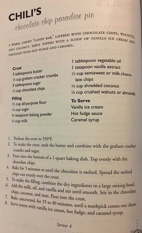 Chili's Chocolate Chip Paradise Pie Chili's Chocolate Chip Paradise Pie, Chocolate Chip Paradise Pie, Chilis Paradise Pie Recipe, Paradise Pie Recipe, Paradise Pie, Chocolate Chili, Cake Mug, Copykat Recipes, Copycat Restaurant Recipes