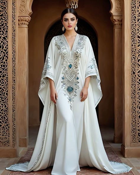 #fashion, #style, #outfitinspiration, #beauty Kaftan Dresses Modern, Kaftan Dress Modern, Greek Dress, Bubu Gown Styles, Arabian Dress, Kaftan Designs, Silver Embroidery, Moroccan Fashion, Professional Tips