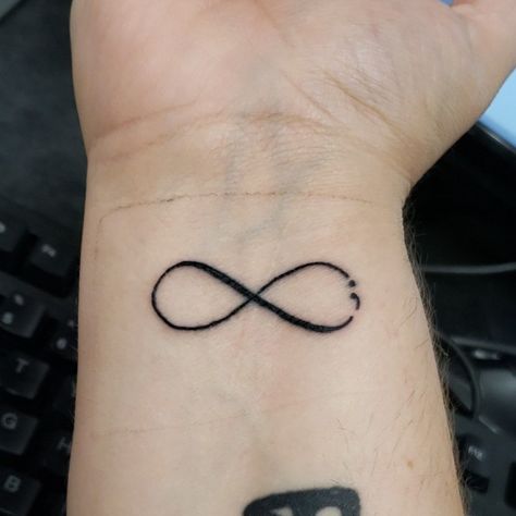 Infinity + semicolon, right wrist (#6) Infinity Tattoo Meaning, Semicolon Wrist Tattoo, Infinity Sign Tattoo, Smiley Face Tattoo, Infinity Tattoo On Wrist, Tattoo Homme, Trinity Tattoo, Taboo Tattoo, Semi Colon