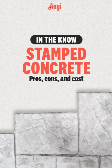 Pros, cons and cost of stamped concrete with a cutout of stamped concrete Stamped Concrete Patterns, Concrete Patterns, Stamped Concrete Driveway, Patio Walkway, Brick Pattern, Advantages And Disadvantages, Stamped Concrete, Concrete Patio, Decorative Elements