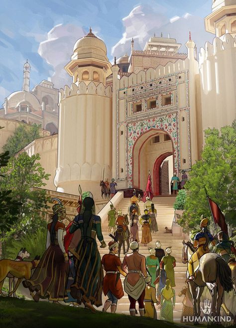 ArtStation - Humankind - Cultures Illustrations Arabian Art, Bg Design, Location Inspiration, Fantasy City, Fantasy Castle, Fantasy Places, 11th Century, Historical Art, Fantasy Art Landscapes