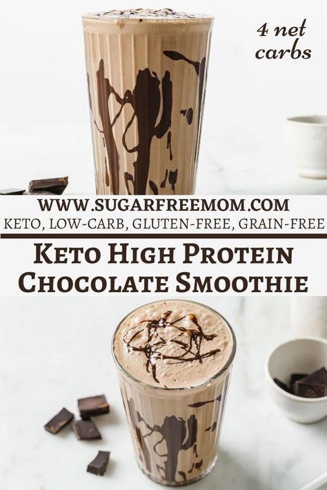 Sugar Free Keto High Protein Chocolate Smoothie Keto High Protein, Keto Protein Shakes, Low Carb Protein Shakes, Chocolate Protein Smoothie, Paleo Vegetarian, Chocolate Protein Shakes, Keto Smoothie, High Protein Smoothies, Keto Smoothie Recipes