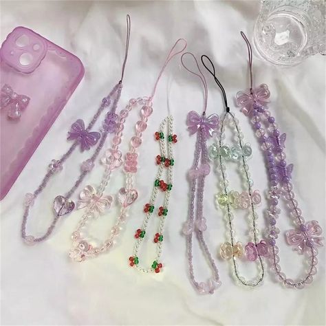 Iphone Lanyard, Crystal Butterflies, Rabbit Colors, Bus Card, Phone Strap, Bead Charm Bracelet, Bracelet Crafts, Pretty And Cute, Phone Charm