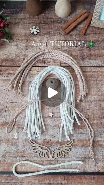 . . Macramé art . . on Instagram: "Tutorial for a macrame christmas angel 🎄  Materials for an angel:  1 wooden bead - 25mm  For hanging -1 piece of cord, 60cm  Hair - 8 pieces of 4mm, 3PLY macrame rope (30cm each)  Dress - 15 pieces of 3mm, braided cord (30cm each)  Arms - 1 piece of 3mm, braided cord (25cm)  ENJOY! 😊  #tutorial #macrametutorial #reelsinstagram #reelsvideo #trendyreels #angeltutorial #wienhandmade #makramee #makrameeart #macrameangel #dekoinspiration" Macrame Tutorials, Macrame Christmas, Instagram Tutorial, Zadar, Macrame Tutorial, Christmas Angel, Macrame Art, An Angel, Christmas Angels