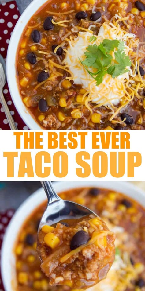 Best Taco Soup, Ground Beef Beans, Taco Soup Recipe Easy, Ground Beef Taco, Soup Recipe Easy, Easy Taco Soup, Soup With Ground Beef, Beef Soup Recipes, Crock Pot Tacos