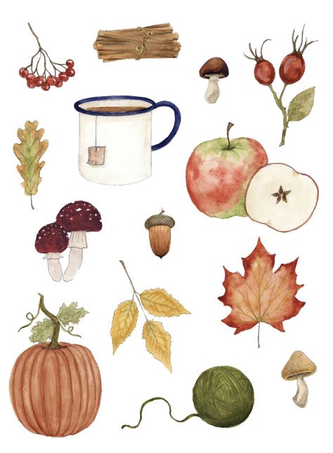 Autumn Things, Autumn Illustration, Fall Watercolor, Autumn Scenery, Autumn Art, Watercolor Art Prints, Autumn Inspiration, Watercolor Clipart, Original Watercolor Painting