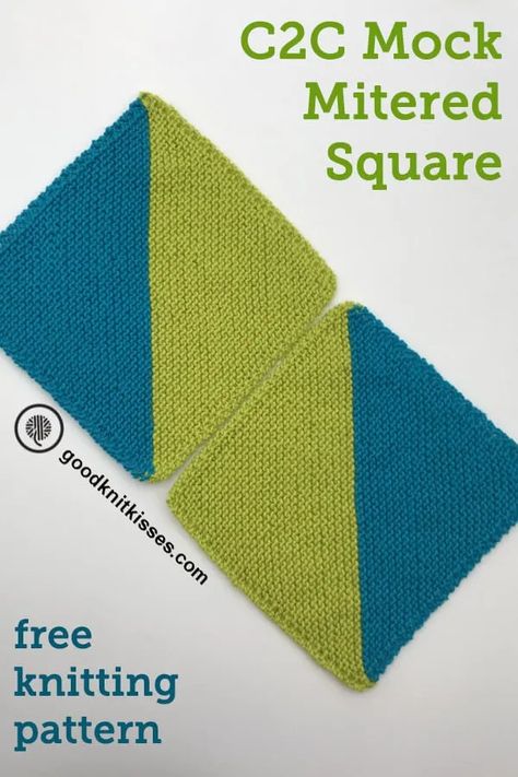 Needle Knit This Colorful C2C Mock Mitered Square Like a Pro Geometric Knitting Pattern, Knitted Squares Pattern, Knitted Blanket Squares, Knitting Squares, Weaving Knitting, Mitered Square, Design Kitchen Ideas, Knitting Patterns Free Blanket, Knit Dishcloth