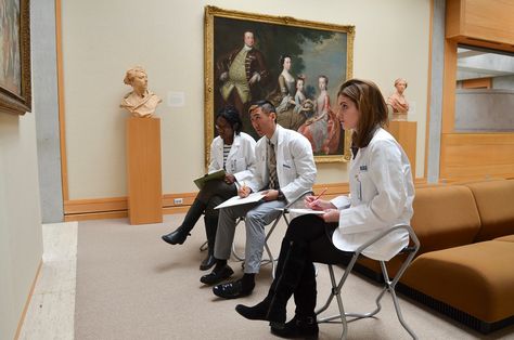 In this program, medical trainees, nursing students, and other healthcare professionals learn to strengthen observation and communication skills through the study of original works of art in a museum setting. Working closely with a museum educator or docent, participants discuss artworks and engage in focused conversations. No background in art or art history is needed. Library Study Room, Classroom Discussion, Teachers College, No Background, British Art, Medical Students, A Classroom, The Study, Children And Family