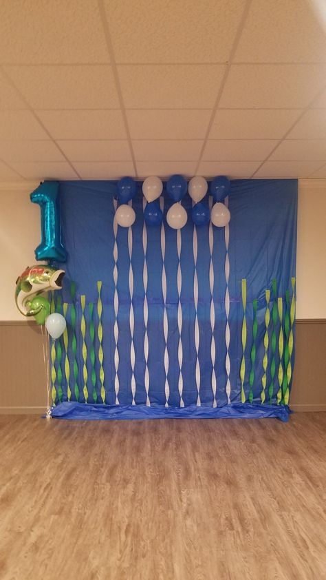 Reeling In The Big One, Back Drop For Photoshoot, Birthday Party, Fishing Themed Decor Fish Themed Decorations, Fishing Birthday Party Boys, Reeling In The Big One, Fishing Themed Birthday Party, Photoshoot Birthday, Fishing Birthday Party, Alaska Fishing, Backdrop Christmas, Boys 1st Birthday Party Ideas