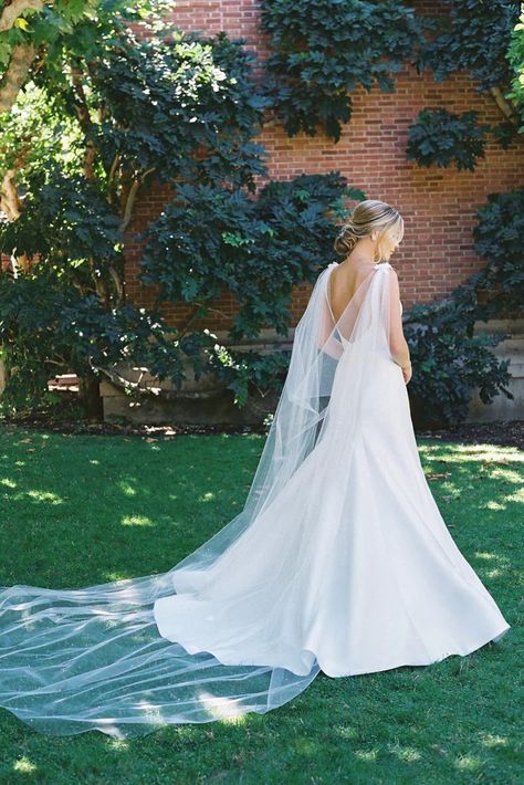 Pauline Wedding Dress by Anne Barge – Anne Barge Wedding Dress With Cape Veil, Wedding Dress With Cape, Cape Veil, Tulle Cape, Bridal Atelier, Dress With Cape, Anne Barge, Cape Wedding Dress, Illusion Tulle