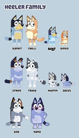 The Heeler Family Bluey, Heeler Family Bluey, Bluey Characters Adults, Bluey X John, Bluey Family Tree, Bluey As Humans Art, How To Draw Bluey, Human Bluey Fanart, Bluey Birthday Party Ideas Girl