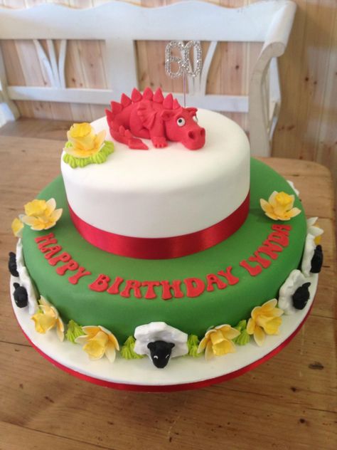 Welsh themed 60th cake Chocolate Bowls With Balloons, 60th Cake, Rugby Birthday, Monster Truck Jam, British Cake, Dragon Cakes, Dragon Cake, Sport Cakes, Welsh Dragon