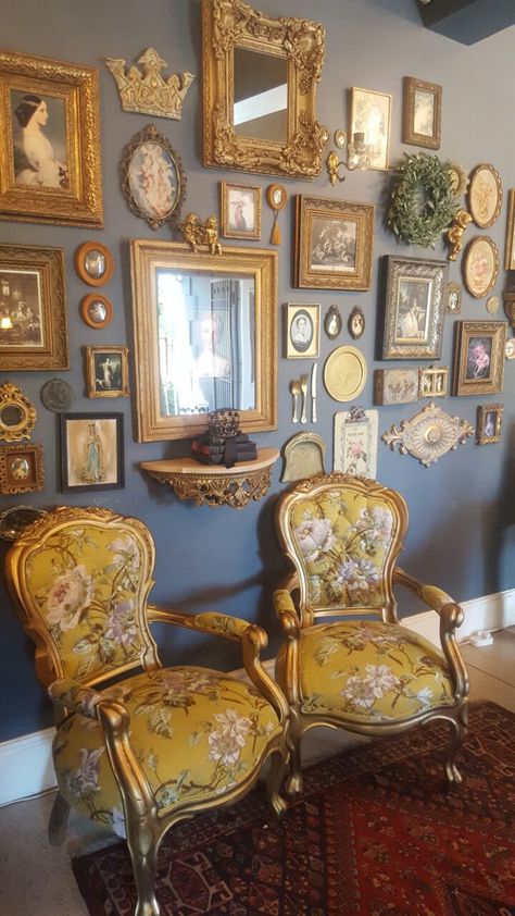 Antique Photo Collage Wall, Rococo Home Decor, Victorian Gallery Wall, Vintage Frame Wall, Antique Gallery Wall, Wall Of Mirrors, Antique Wall Decor, Victorian Wall, Gallery Wall Living Room