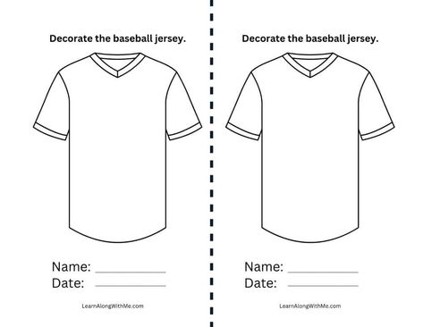 Blank Baseball Jersey Paper Templates (to Decorate and Color) - Learn Along with Me Printable Baseball, Paper Template, Baseball Jersey, Baseball Jerseys, Baby Stuff, Free Printables, Baseball, Quick Saves, Color