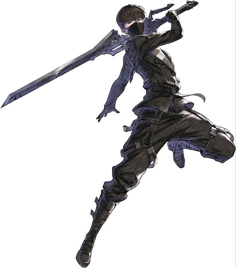 Dynamic Poses With Swords Reference, Running Swordsman Pose, Dynamic Poses Swordman, Greatsword Pose, Reincarnation Art, Nier Reincarnation, Warrior Pose, Action Pose Reference, Arte Cyberpunk