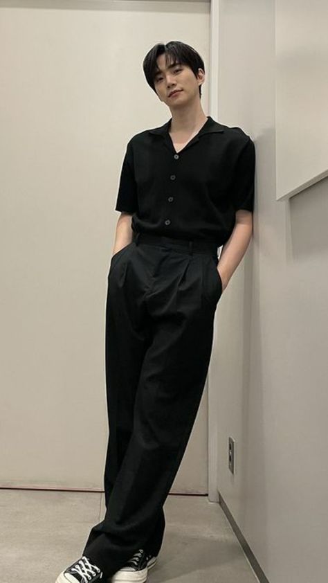 Formal Looks For Men Outfit, Black Undershirt Outfits Men, Concert Black Outfit Orchestra Men, Black Formal Pants Outfit Men, Black Wide Leg Trousers Outfit Classy, All Black Old Money Outfit, Korean Boy Outfits Aesthetic, Formal Outfit Ideas Men, Dance Practice Outfits Men