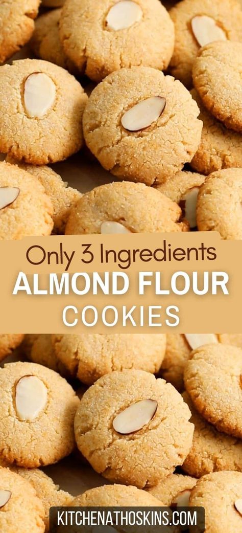 Learn how to make crispy almond flour cookies with 3 ingredients using coconut oil and without butter. These are eggless, vegan, gluten free, dairy free, low carb and one of the best almond flour dessert recipes to try. Get the healthy almond flour shortbread cookies recipe at kitchenathoskins.com. Almond Flour Dessert Recipes, Flour Baking Recipes, Healthy Almond Flour Recipes, 3 Ingredient Shortbread Cookies, 4 Ingredient Cake, Almond Flour Recipes Desserts, 3 Ingredient Shortbread, Almond Flour Shortbread Cookies, Almond Flour Shortbread