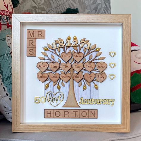 Parents Anniversary Gift, Ruby Wedding Anniversary Gifts, Golden Wedding Anniversary Gifts, 60th Anniversary Gifts, Golden Anniversary Gifts, Scrabble Wall Art, Family Tree Frame, Scrabble Frame, Scrabble Wall