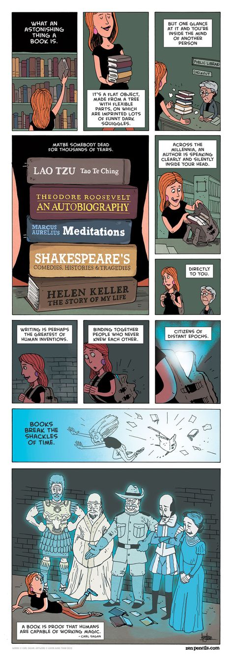 Carl Sagan Books, Zen Pencils, Tao Te Ching, Helen Keller, Carl Sagan, Book Humor, I Love Books, Love Reading, Comic Strip