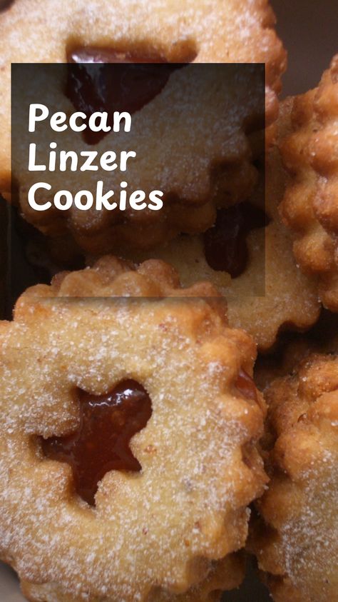 You'll love combo of nutty and fruity flavours in our pecan linzer cookies. The prettiest cookies ever! Pecan Linzer Cookies, Easy Linzer Cookies, Apricot Linzer Cookies, Prettiest Cookies, Classic Linzer Cookies, Valentines Linzer Cookies, Linzer Cookie, Linzer Cookies Recipe, Bakery Cookies