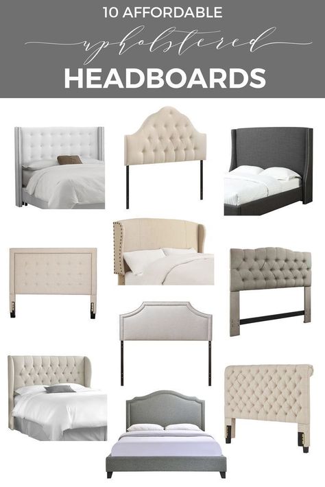 Where to find 10 affordable stylish upholstered headboards | Inexpensive upholstered headboards for beds | Bedroom decor ideas with beautiful tufted nailhead headboards | Headboards bedroom furniture shopping guide | designthusiasm.com Fabric Headboards, Reka Bentuk Bilik Tidur, Beautiful Bed Designs, Simple Bed Designs, Modern Farmhouse Furniture, Nailhead Headboard, Upholstered Headboards, Modern Headboard, Simple Bed