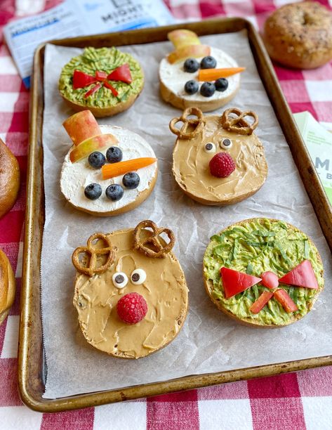 Christmas Lunch Box Ideas, Bagel Ideas, Food Art For Kids, Healthy Christmas, Christmas Lunch, Holiday Breakfast, Easy Food Art, Christmas Brunch, Healthy Holidays