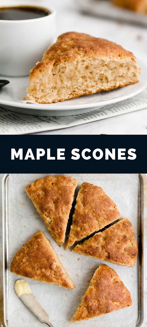 These bakery-style maple scones are so quick & EASY to make. You just need 30 minutes! They’re lightly sweetened with maple syrup (no refined sugar!). Really moist & tender on the inside too, even with NO heavy cream! This easy scone recipe is simple enough for a weekday — and great for weekend brunch too! (clean eating, low fat, lower calorie & fantastic gluten free options!) Amys Healthy Baking Recipes, Scones Recipe Healthy, Maple Scones Recipe, Maple Scones, Cinnamon Scones Recipe, Easy Scone, Oatmeal Scones, Healthy Scones, Fmd Recipes