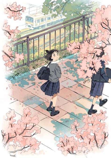 Cherry Blossom Drawing, Japanese School, Japan Art, Anime Scenery, 그림 그리기, Pretty Art, Drawing Inspiration, Aesthetic Art, Painting & Drawing